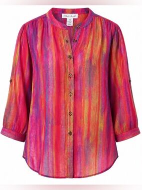 NWT Tribal Jeans Tango Red Sheer Stripe Blouse Extra Small